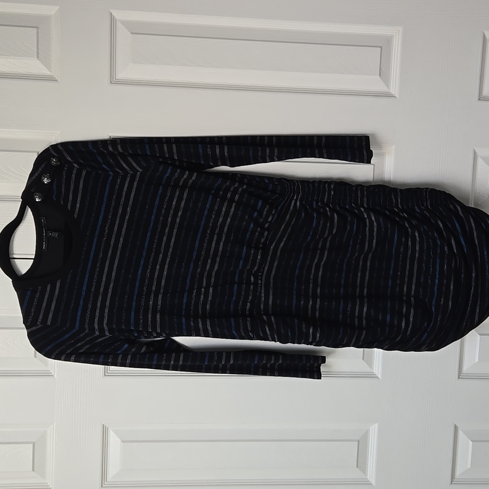 White House Black Market Black and Blue Striped Long Sleeve Top